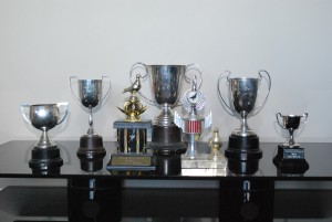 The trophies from the 2013 pigeon racing season.