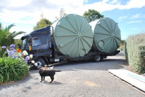 A tight turn in the driveway.